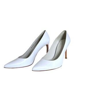 Stuart Weitzman White Leather Pointed Toe Stiletto Heels Pumps Women's 8.5